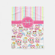 Girly Pink Owls Cute Pattern Personalized custom blanket