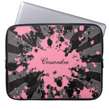Girly pink paint splatters to personalize computer sleeve