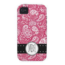 Girly PINK Paisley Pattern with Monogram Case-Mate iPhone 4 Case
