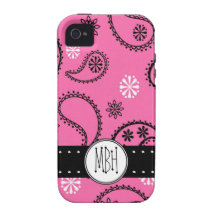 Girly PINK Paisley Pattern with Monogram Case-Mate iPhone 4 Covers