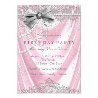Girly Pink Pearl Satin Pink Gray Birthday Party