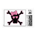 Girly Pink Preppy Skull with Bow postage by Musicat Girly Pink Preppy Skull with Bow postage