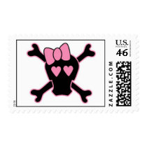 Girly Pink Preppy Skull with Bow postage by Musicat Girly Pink Preppy Skull with Bow postage