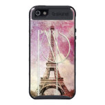 Girly pink, purple damask Eiffel Tower, Paris iPhone 5 Covers