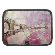 Girly pink, purple damask Eiffel Tower, Paris Folio Planners