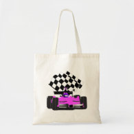 Girly Pink Race Car with Checkered Flag Budget Tote Bag