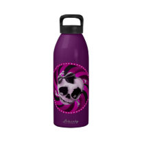 Girly Pink Skull with Black Bow water bottles