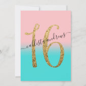 Girly Pink Teal Gold Glitter Ombre Sweet Invitation Zazzle