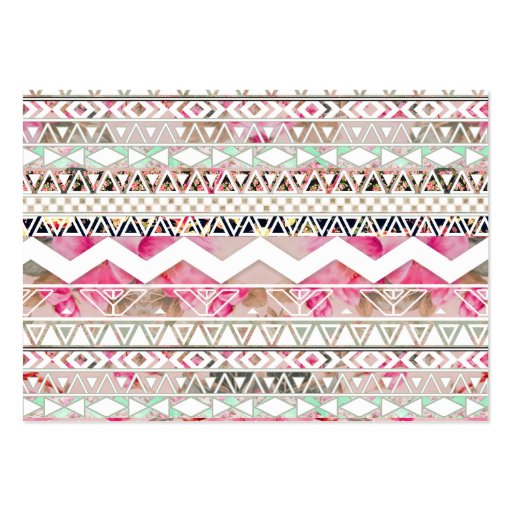 Girly Pink White Floral Abstract Aztec Pattern Business Cards