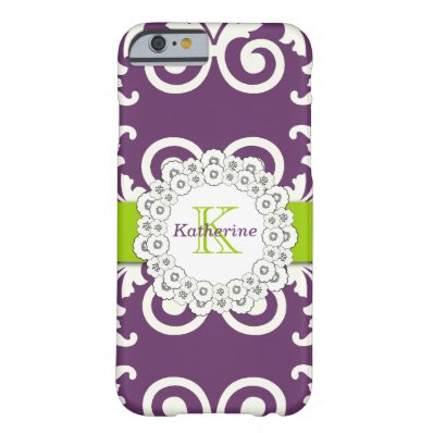 Girly Plum Purple Green Swirls Floral Pattern Barely There iPhone 6 Case