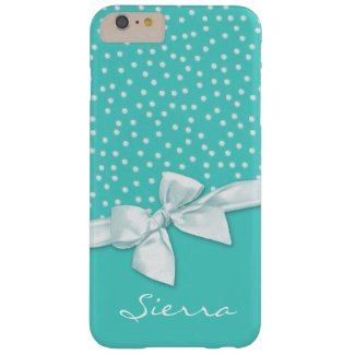 Girly Polka Dots and Bow Teal Personalized Barely There iPhone 6 Plus Case