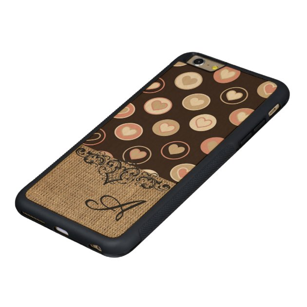 Girly Polka Dots and Burlap Pattern With Monogram Carved® Maple iPhone 6 Plus Bumper Case-5