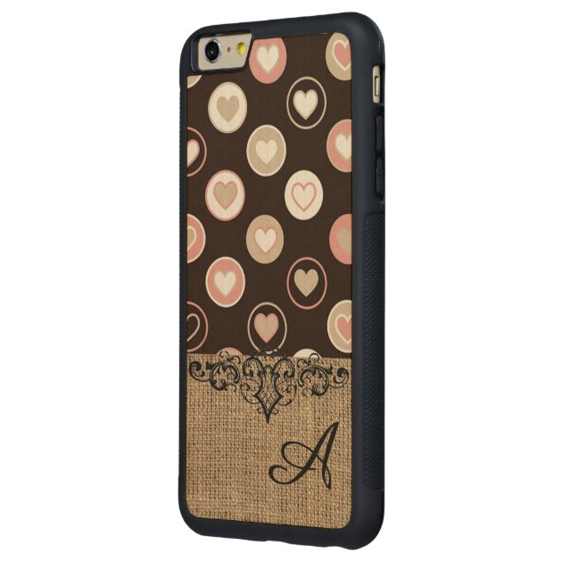 Girly Polka Dots and Burlap Pattern With Monogram Carved® Maple iPhone 6 Plus Bumper Case