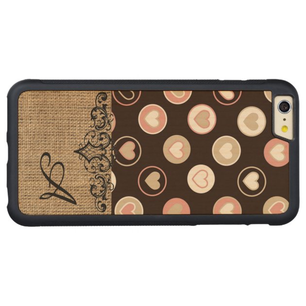 Girly Polka Dots and Burlap Pattern With Monogram Carved® Maple iPhone 6 Plus Bumper Case-3