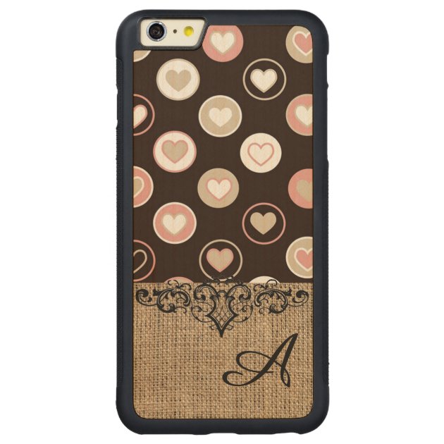 Girly Polka Dots and Burlap Pattern With Monogram Carved® Maple iPhone 6 Plus Bumper Case