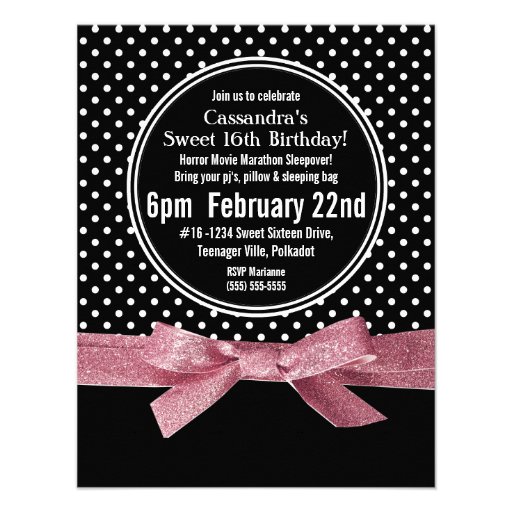 Girly Polka Dots Sweet 16 pink Ribbon Custom Invites