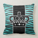 Girly princess aqua blue and black zebra print pillow