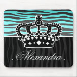 Girly princess blue and black zebra print mouse pad