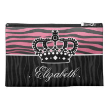 Girly princess pink and black zebra travel accessory bag