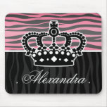 Girly princess pink and black zebra print mousepads