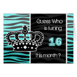 Girly princess sky blue and black zebra print cards