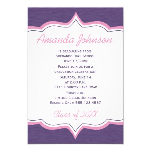 Girly Purple and Pink Graduation Party Personalized Invites