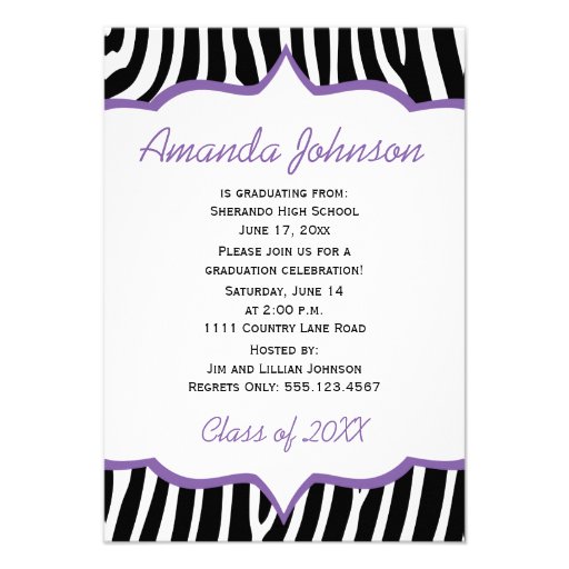 Girly Purple and Zebra Print Graduation Party Announcements