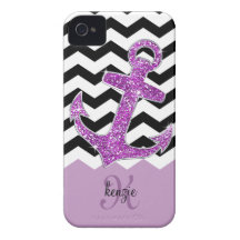Girly Purple Glitter Anchor Chevron Personalized iPhone 4 Covers
