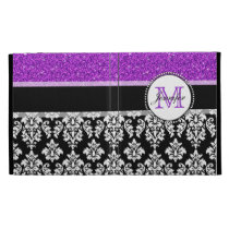 Girly, Purple, Glitter Black Damask Personalized caseable cases