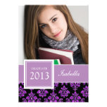 GIRLY PURPLE GLITTER DAMASK GRAD PHOTO CARDS