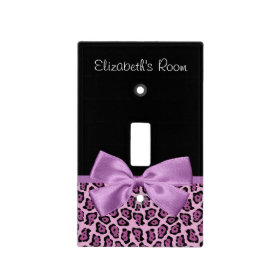 Girly Purple Jaguar Print Cute Bow With Name Light Switch Plates