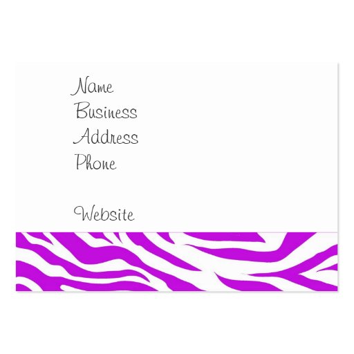 Girly Purple White Zebra Stripes Wild Animal Print Business Card Template (front side)
