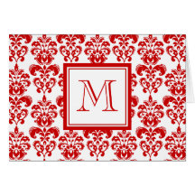 GIRLY RED DAMASK PATTERN 2 YOUR INITIAL CARDS