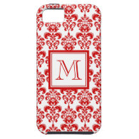 GIRLY RED DAMASK PATTERN 2 YOUR INITIAL iPhone 5 COVERS