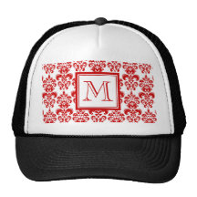 GIRLY RED DAMASK PATTERN 2 YOUR INITIAL MESH HATS