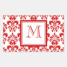 GIRLY RED DAMASK PATTERN 2 YOUR INITIAL STICKER