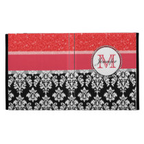 Girly, Red, Glitter Black Damask Personalized caseable cases