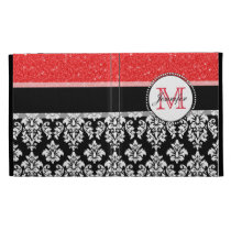 Girly, Red, Glitter Black Damask Personalized caseable cases