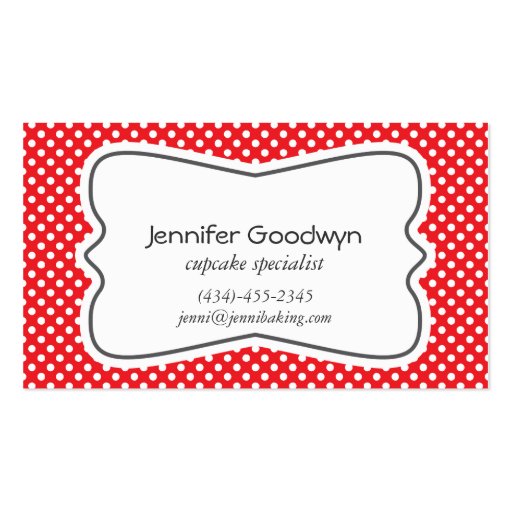 Girly Red White Polka Dots Business Card (front side)