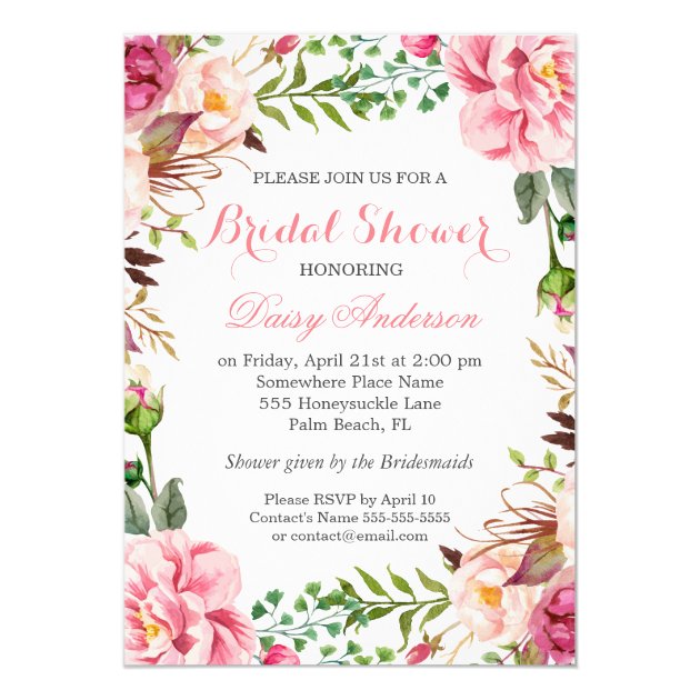 Girly Romantic Floral Wrap Wedding Bridal Shower 5x7 Paper Invitation Card (front side)