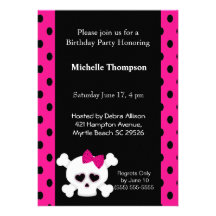 Girly  Skull Pink  Birthday Invitations