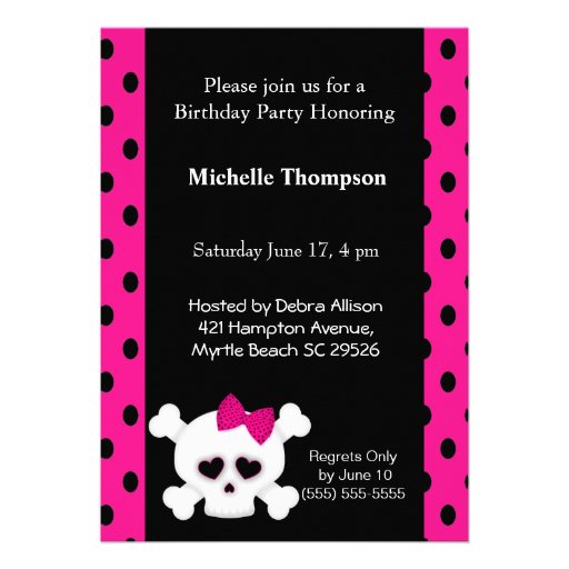Girly  Skull Pink  Birthday Invitations