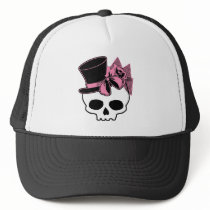 Girly Skull with Hat and Pink Bow