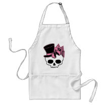 Girly Skull with Hat and Pink Bow Apron