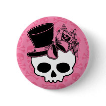 Girly Skull with Hat and Pink Bow buttons by evilinpink Girly Skull with Hat and Pink Bow buttons