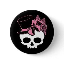 Girly Skull with Hat and Pink Bow buttons by evilinpink Girly Skull with Hat and Pink Bow buttons