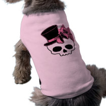 Girly Skull with Hat and Pink Bow Doggie Tshirt