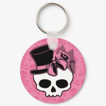 Girly Skull with Hat and Pink Bow keychains by evilinpink Girly Skull with Hat and Pink Bow keychains