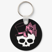 Girly Skull with Hat and Pink Bow keychains by evilinpink Girly Skull with Hat and Pink Bow keychains