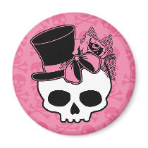 Girly Skull with Hat and Pink Bow magnets